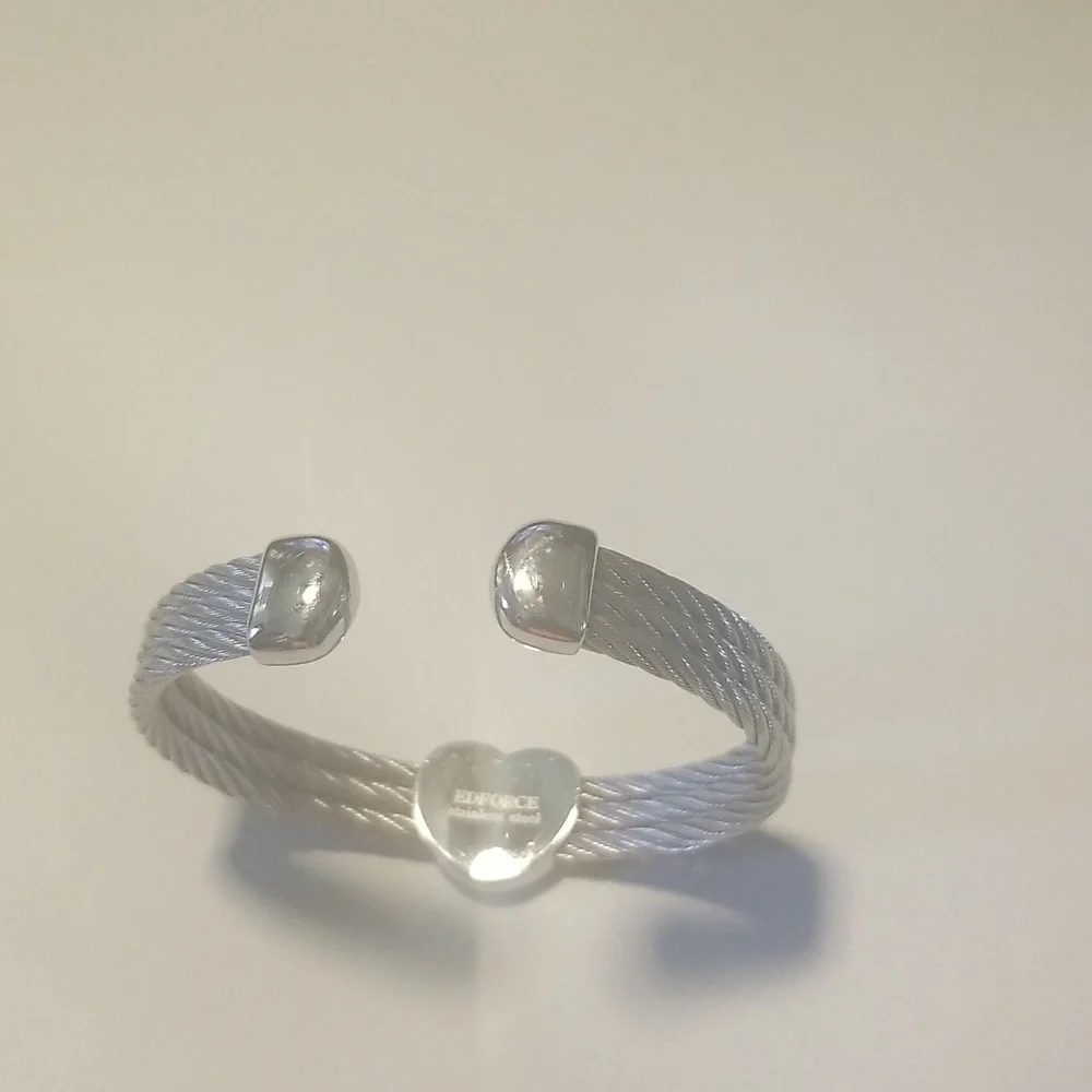Women's Edforce Stainless Steel Rope Cuff Bracelet with Heart; Silver; O/S - Picture 4 of 8